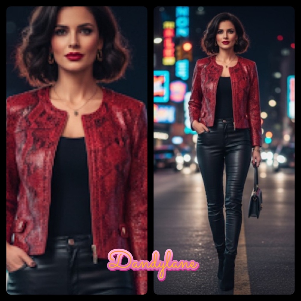 Vintage Hearts of Palm Red and Black Snakeskin Blazer Size 10 petite